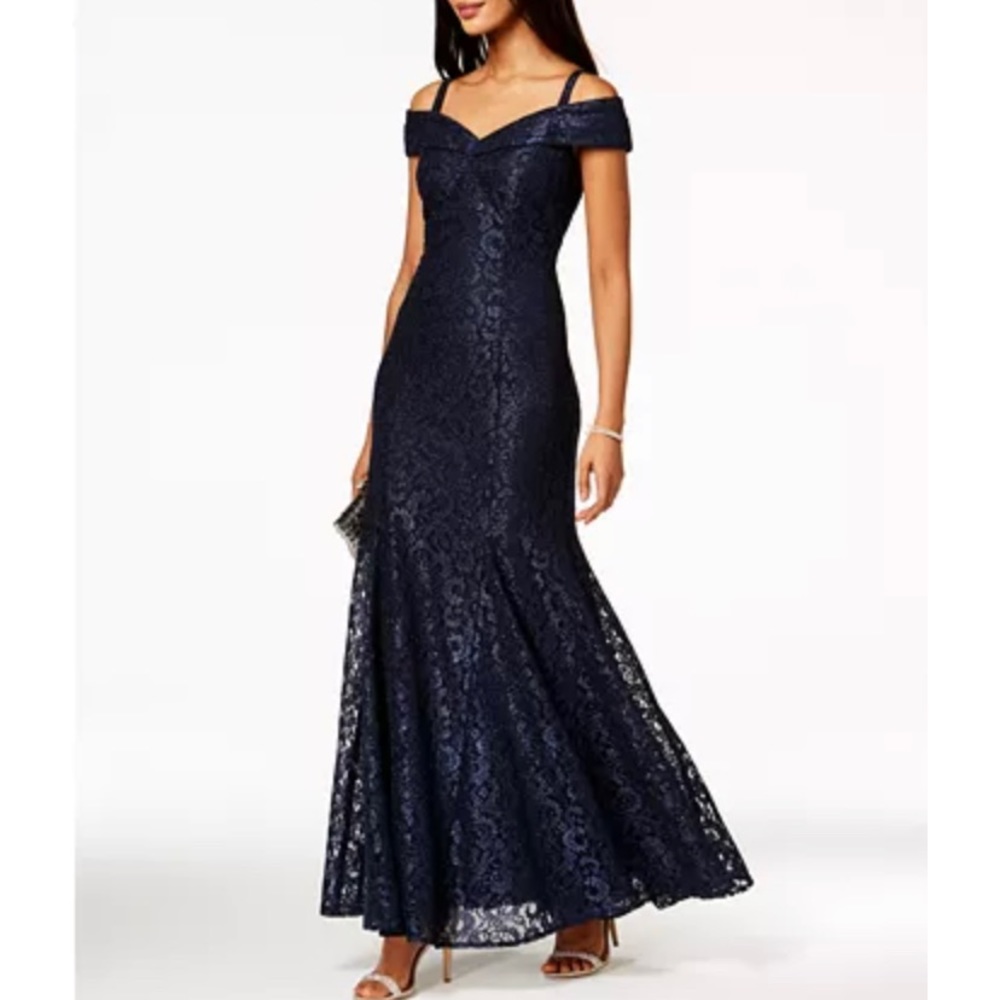 Macys R&M Richards Off-The-Shoulder Lace Gown